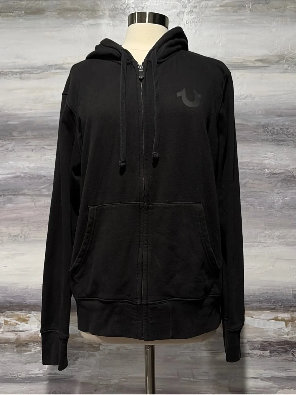 Vintage TRUE RELIGION Zip Up Hoodie Buddha Classic Logo Sweatshirt Y2K Mono